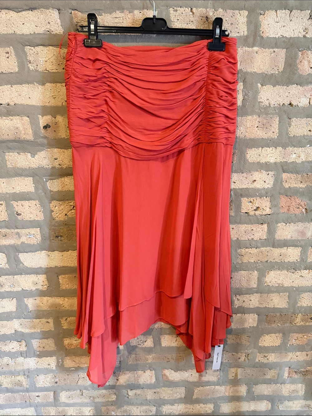 Reformation Coral Ruched High-Low Skirt